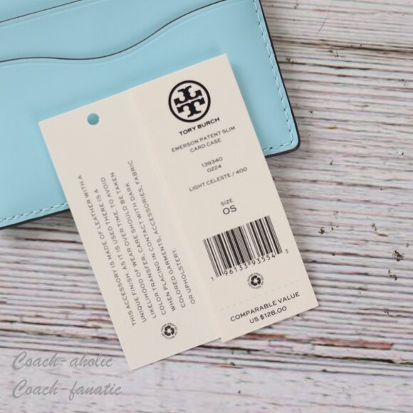 NWT Tory Burch Emerson Patent Leather Slim Card Case in Light Celeste - Picture 5 of 6